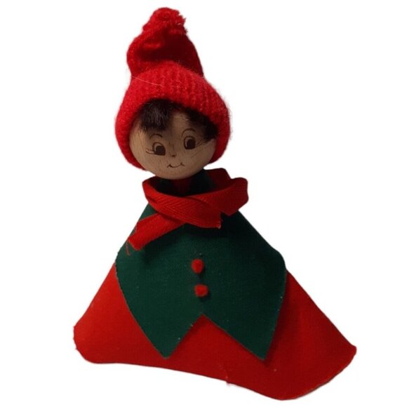 Danish Doll Wood Ball Head Tiny Tree Topper Ornament or Shelf Sitter 5.4" - Picture 1 of 10